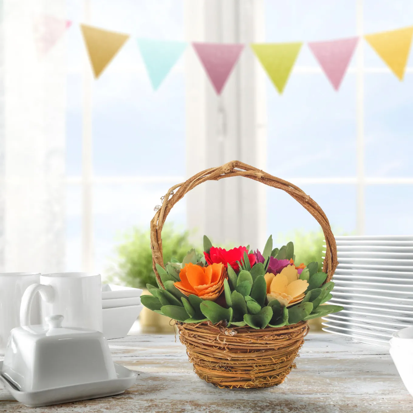 10 in. Handcrafted Multicolor Floral Basket