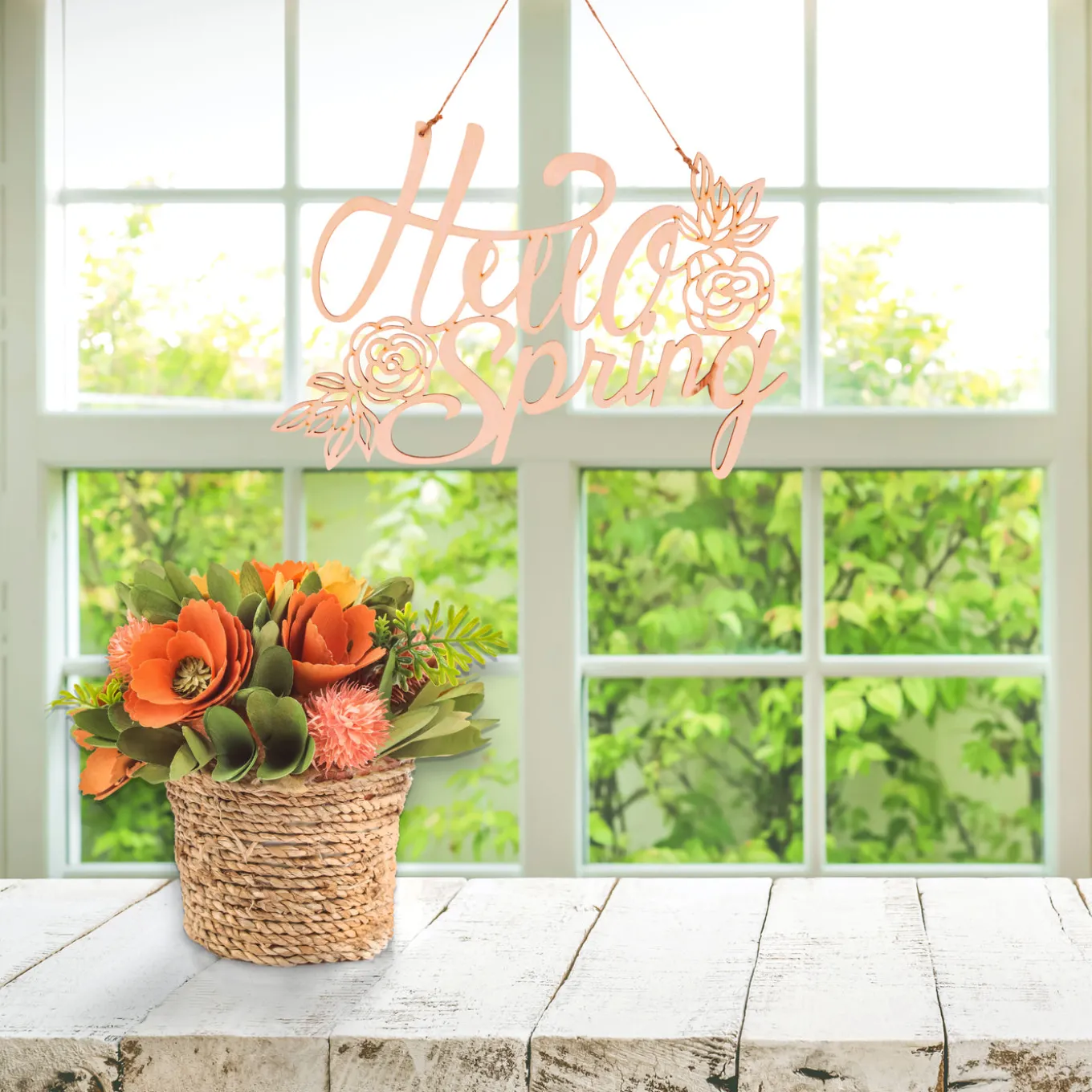 8 in. Handcrafted Pastel Florals in Rope Basket