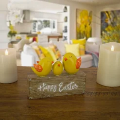6 in. Happy Easter Table Decoration Decorated with 3 Chicks