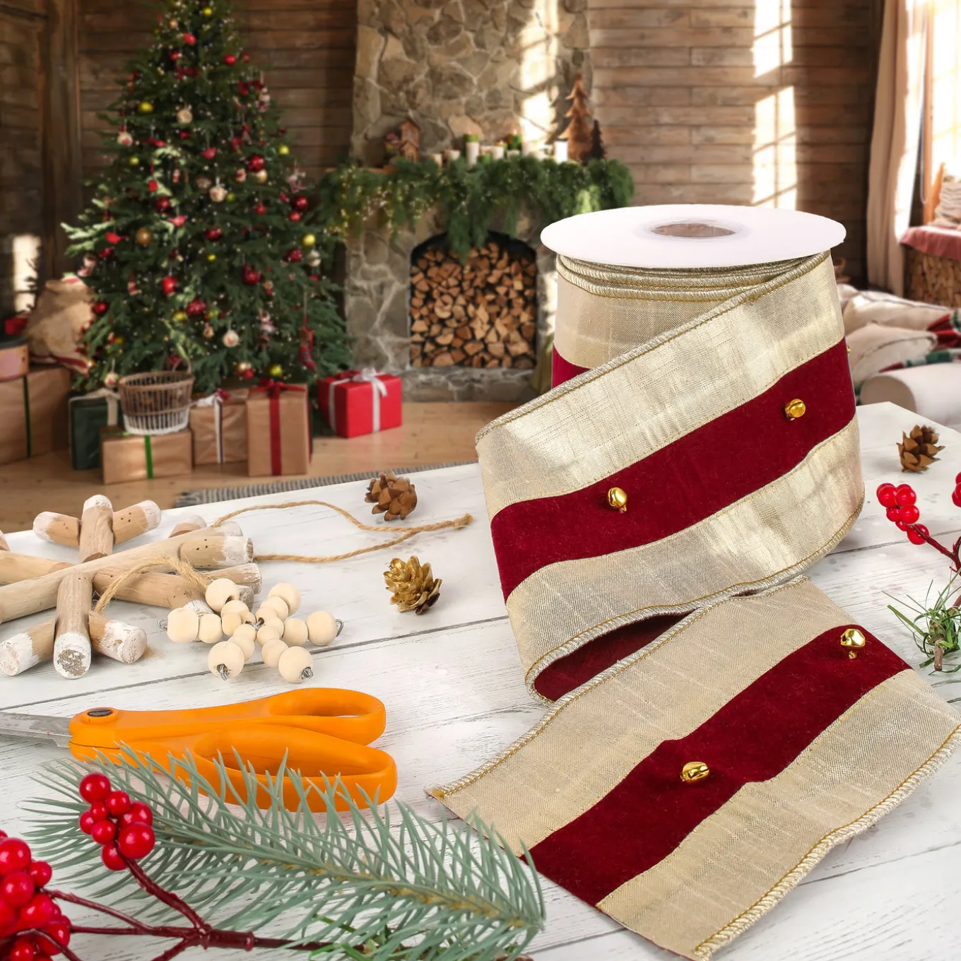 3 in. HGTV Home Collection Double-Fused Sleigh Bell Ribbon