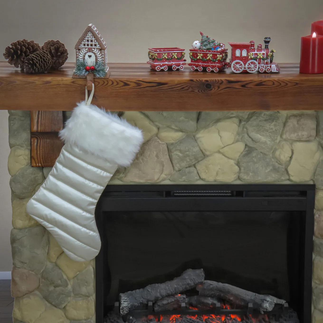 20 in. HGTV Home Collection Puffy Coat Stocking, White