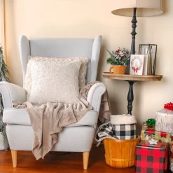 18 in. HGTV Home Collection White Boho Christmas Pillow