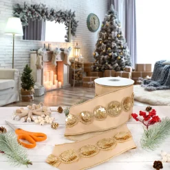 4 in. HGTV Home Collection Sequin Beaded Taffeta Ribbon, Beige