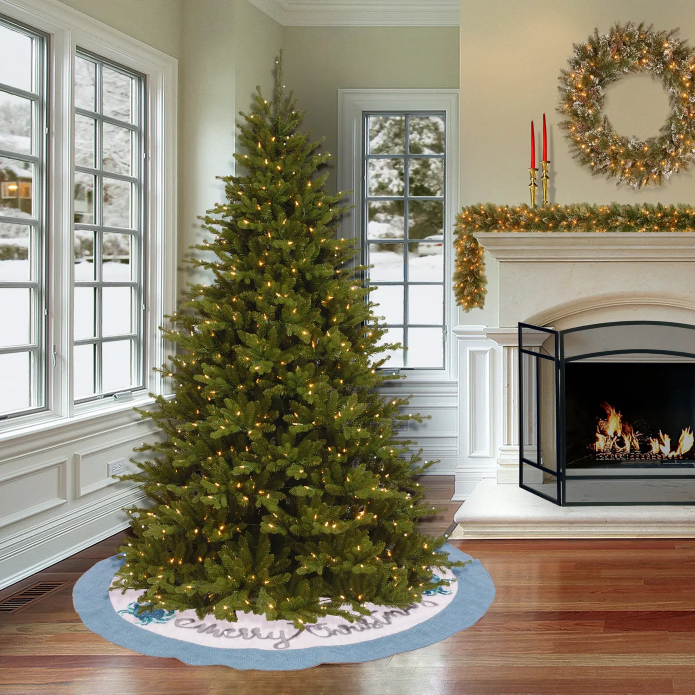 52 in. HGTV Home Collection Embroidered Coastal Colors Tree Skirt