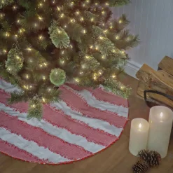 48 in. HGTV Home Collection Red White Ric Rac Border Tree Skirt
