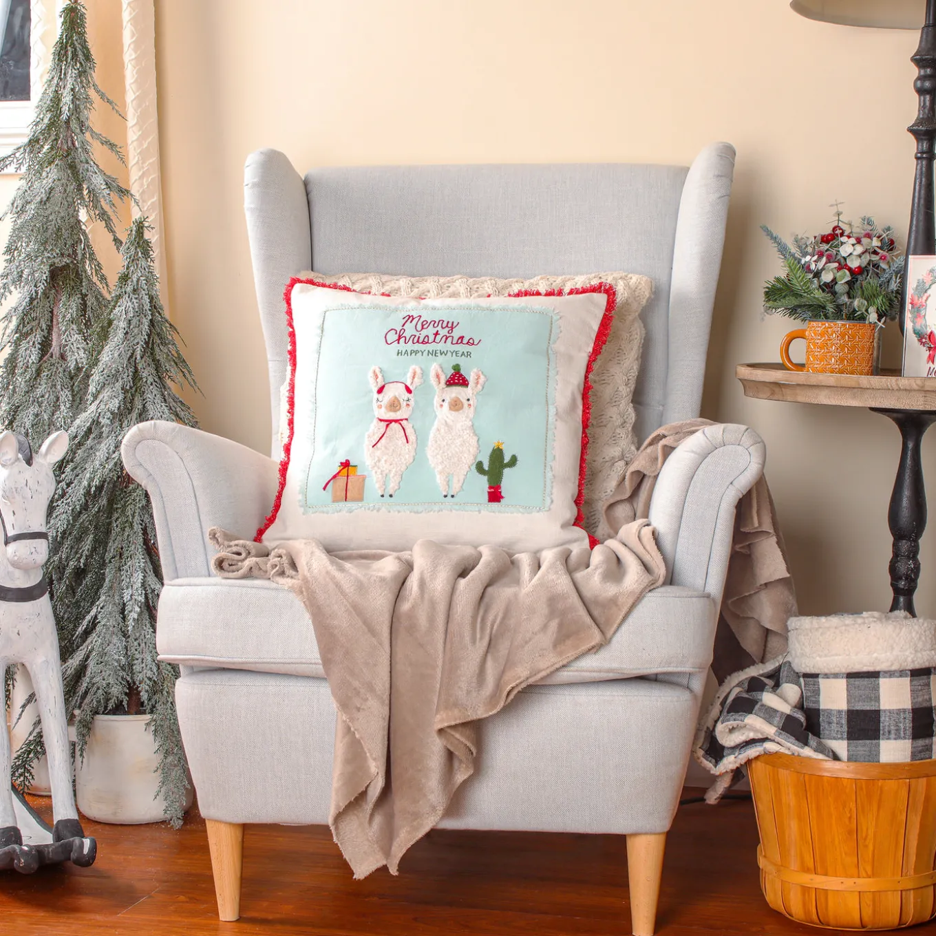 18 in. HGTV Home Collection Merry Christmas Llamas Pillow