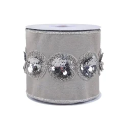 4 in. HGTV Home Collection Sequin Beaded Taffeta Ribbon, Gray