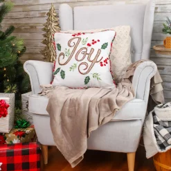 18 in. HGTV Home Collection Embroidered Joy Christmas Pillow