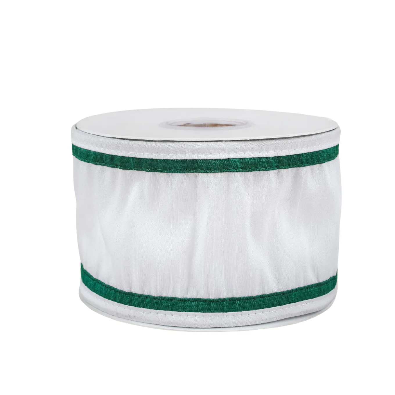 3 in. HGTV Home Collection Dupioni Double-Sided Ribbon, White & Green