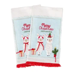 18 in. HGTV Home Collection Merry Christmas Llamas Guest Towel Pair