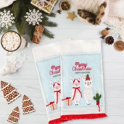 18 in. HGTV Home Collection Merry Christmas Llamas Guest Towel Pair