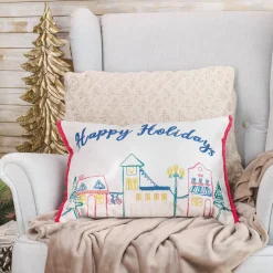 20 in. HGTV Home Collection Embroidered Happy Holidays Pillow