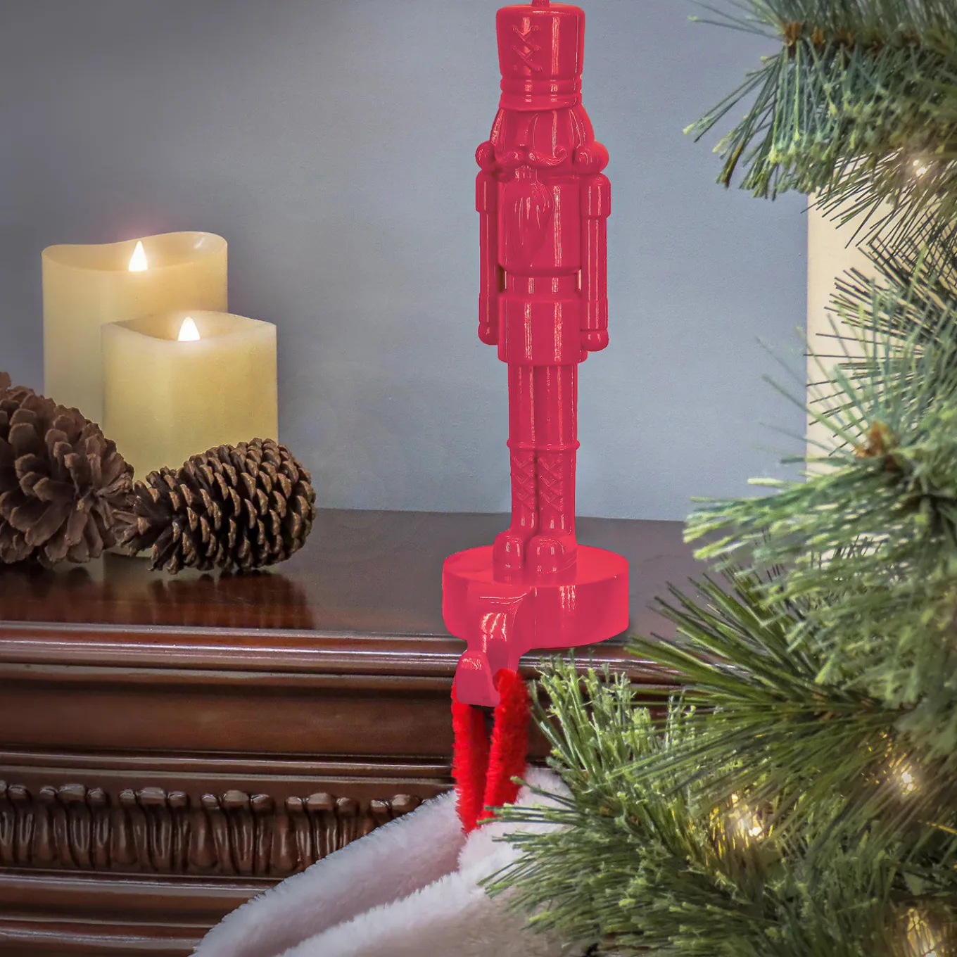 10 in. HGTV Home Collection Resin Nut Cracker- Pink Stocking Holder