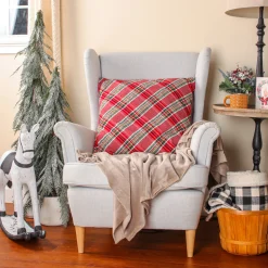 24 in. HGTV Home Collection Bias Cut Red Plaid Pillow