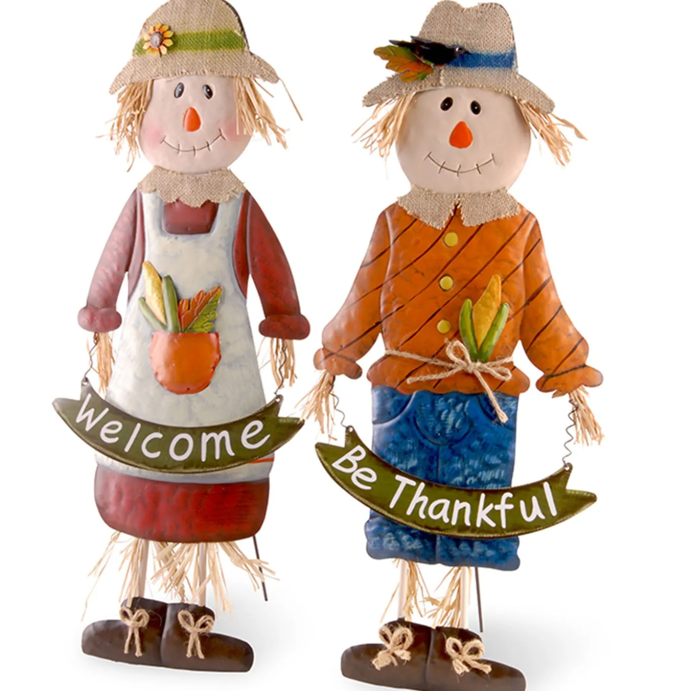 27 in. Metal Scarecrow Standing Outdoor Fall Decoration