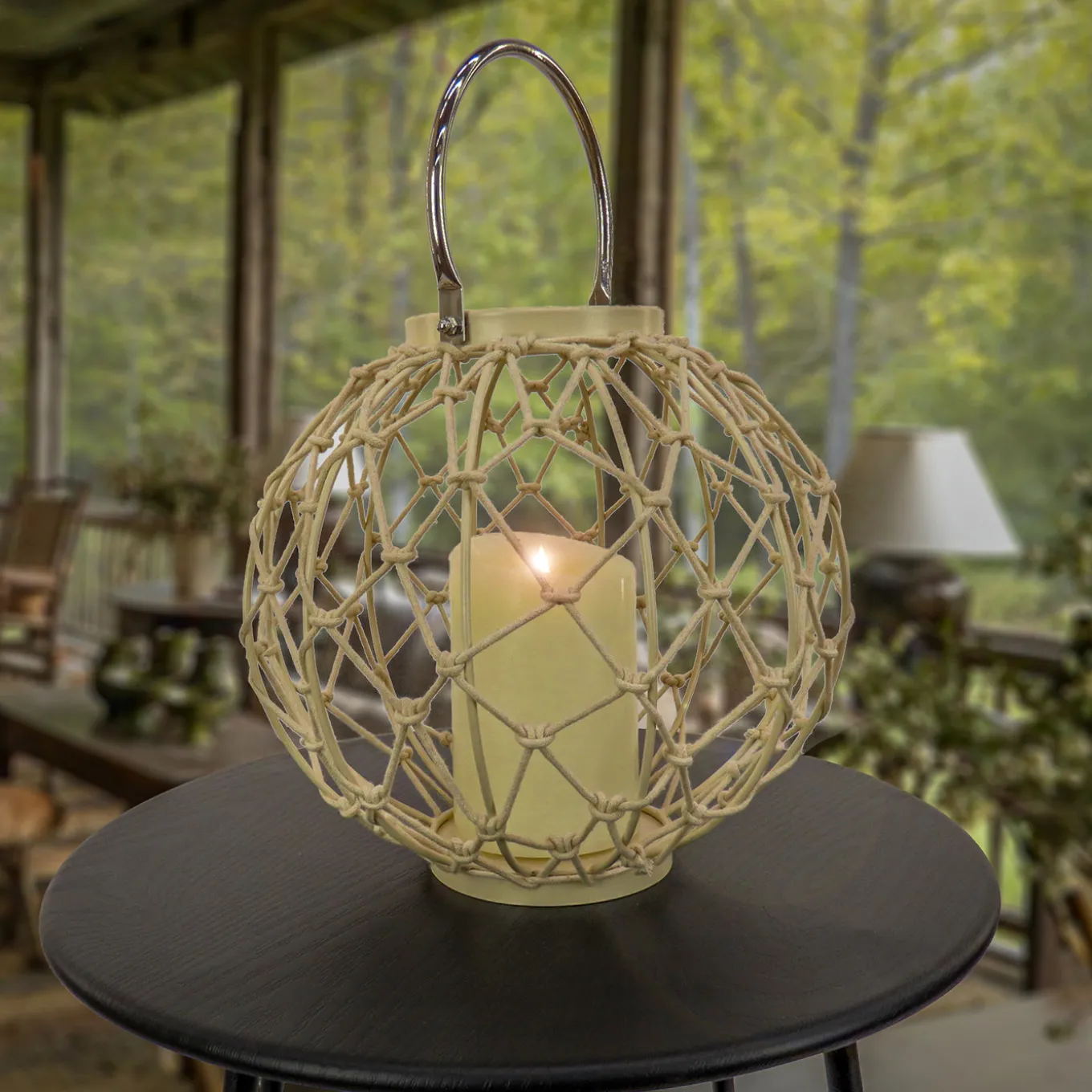 12 in. Modern Design and Finish Bleached Sand Outdoor Lantern Candleholder