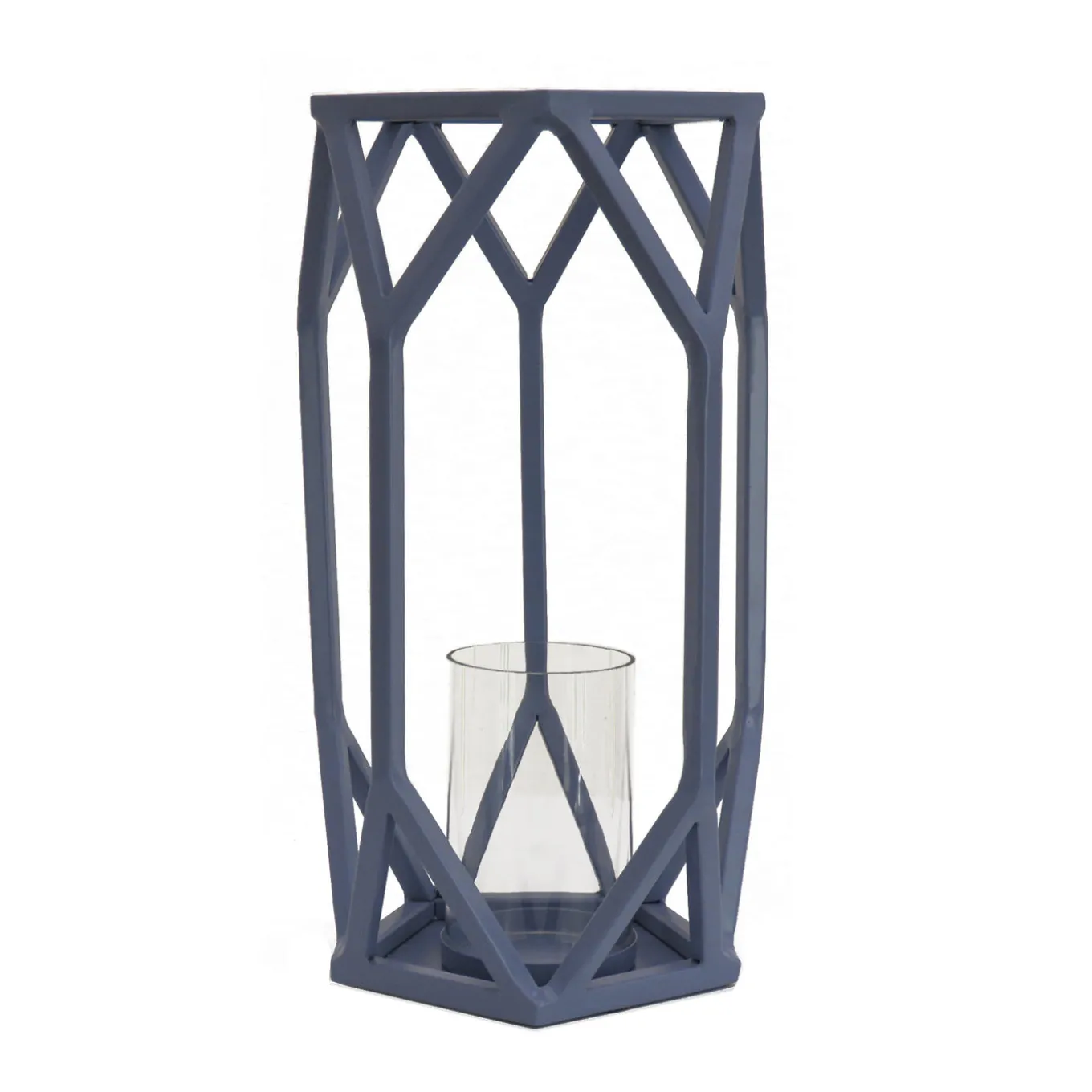 14 in. Modern Design and Finish Dusty Blue Outdoor Lantern Candleholder