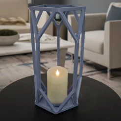 14 in. Modern Design and Finish Dusty Blue Outdoor Lantern Candleholder