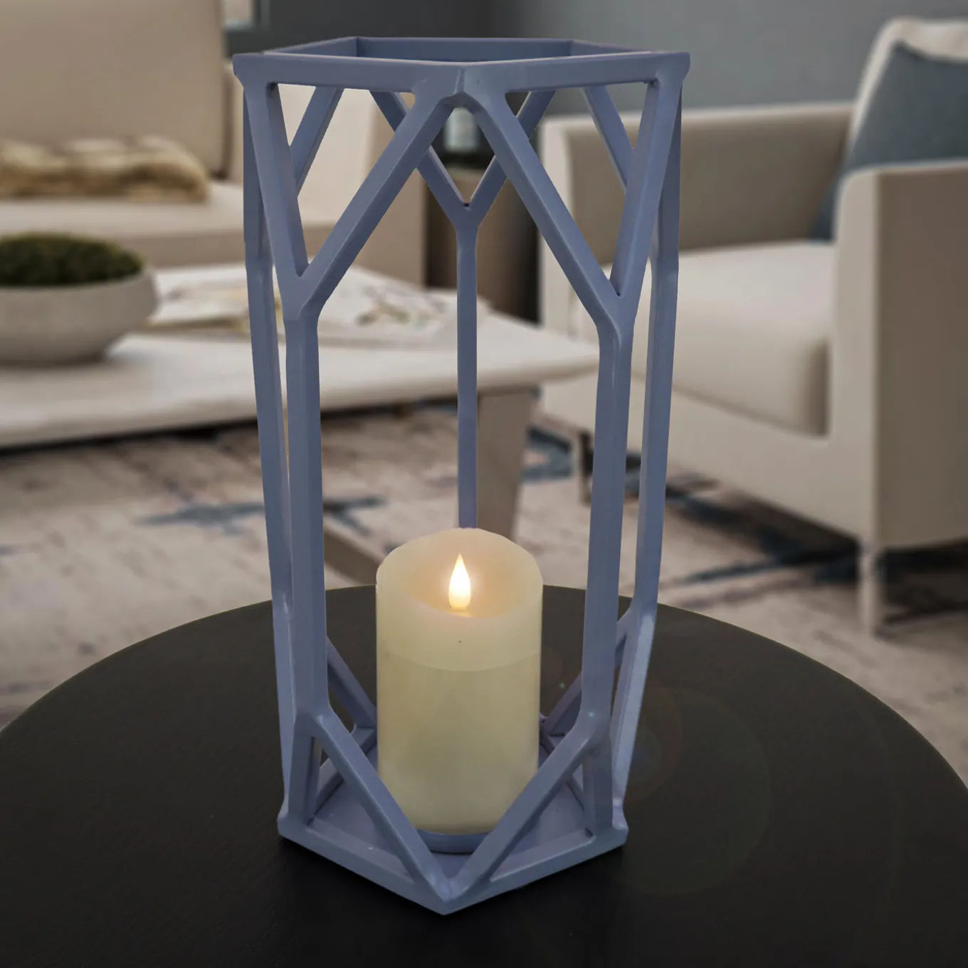 14 in. Modern Design and Finish Dusty Blue Outdoor Lantern Candleholder