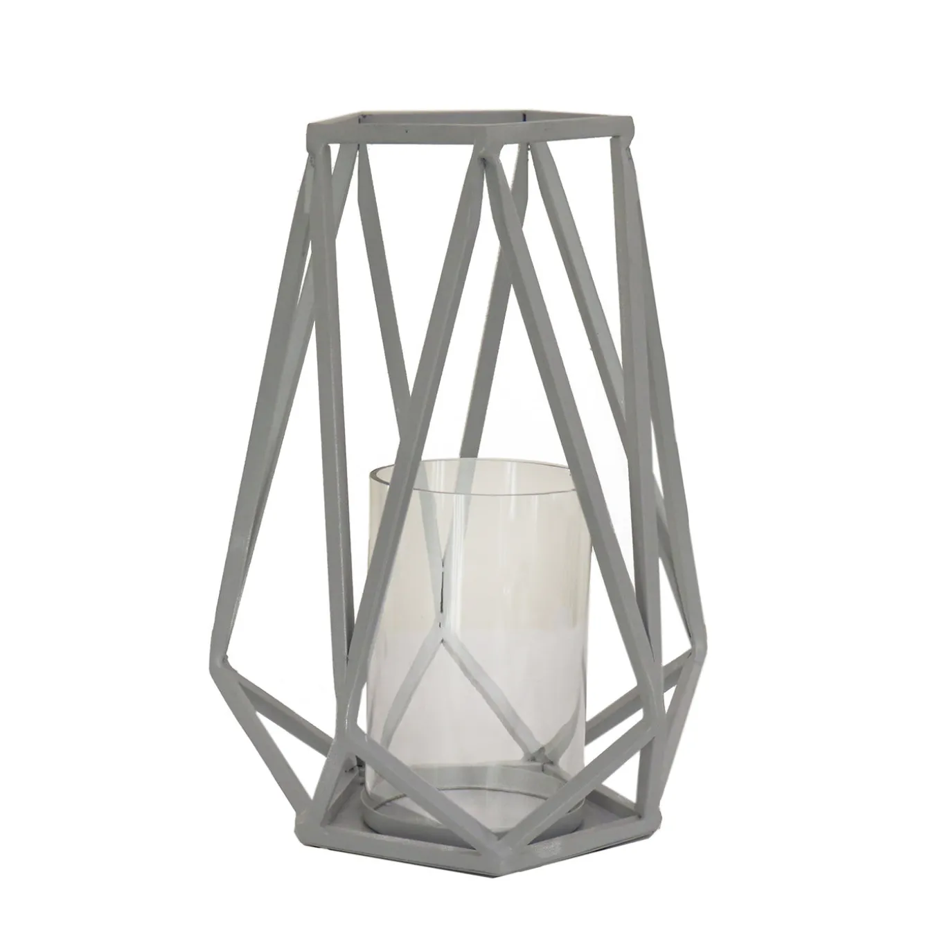 10 in. Modern Design and Finish Glacier Gray Outdoor Lantern Candleholder