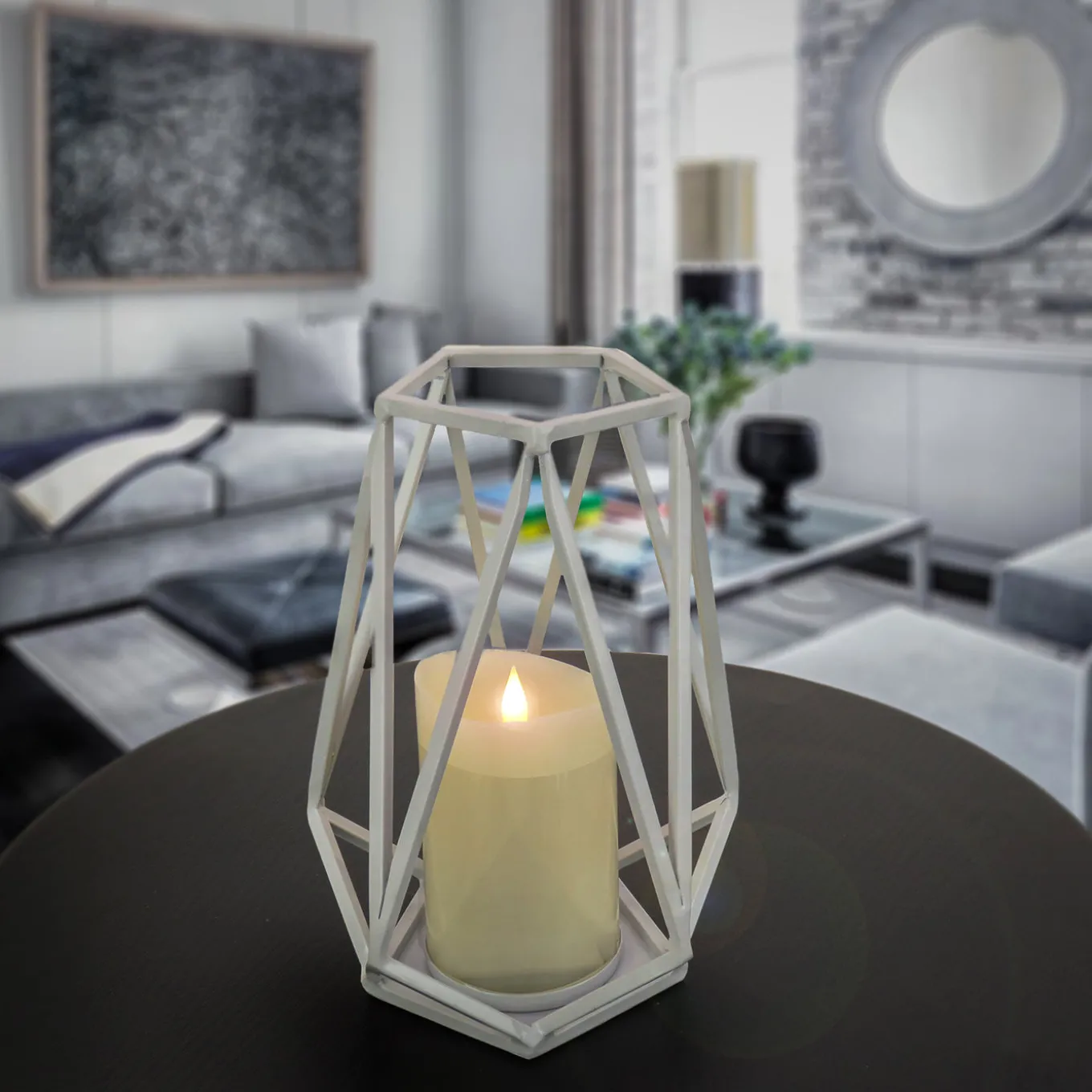 10 in. Modern Design and Finish Glacier Gray Outdoor Lantern Candleholder