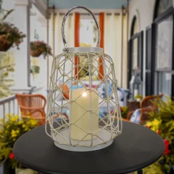 12 in. Modern Design and Finish Glacier Gray Outdoor Lantern Candleholder