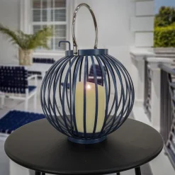 11 in. Modern Design and Finish Dark Blue Outdoor Lantern Candleholder