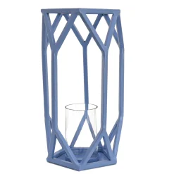 14 in. Modern Design and Finish Ice Melt Blue Outdoor Lantern Candleholder