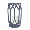 11 in. Modern Design and Finish Dusty Blue Outdoor Lantern Candleholder