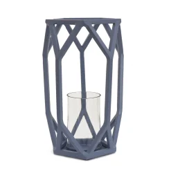 11 in. Modern Design and Finish Dusty Blue Outdoor Lantern Candleholder