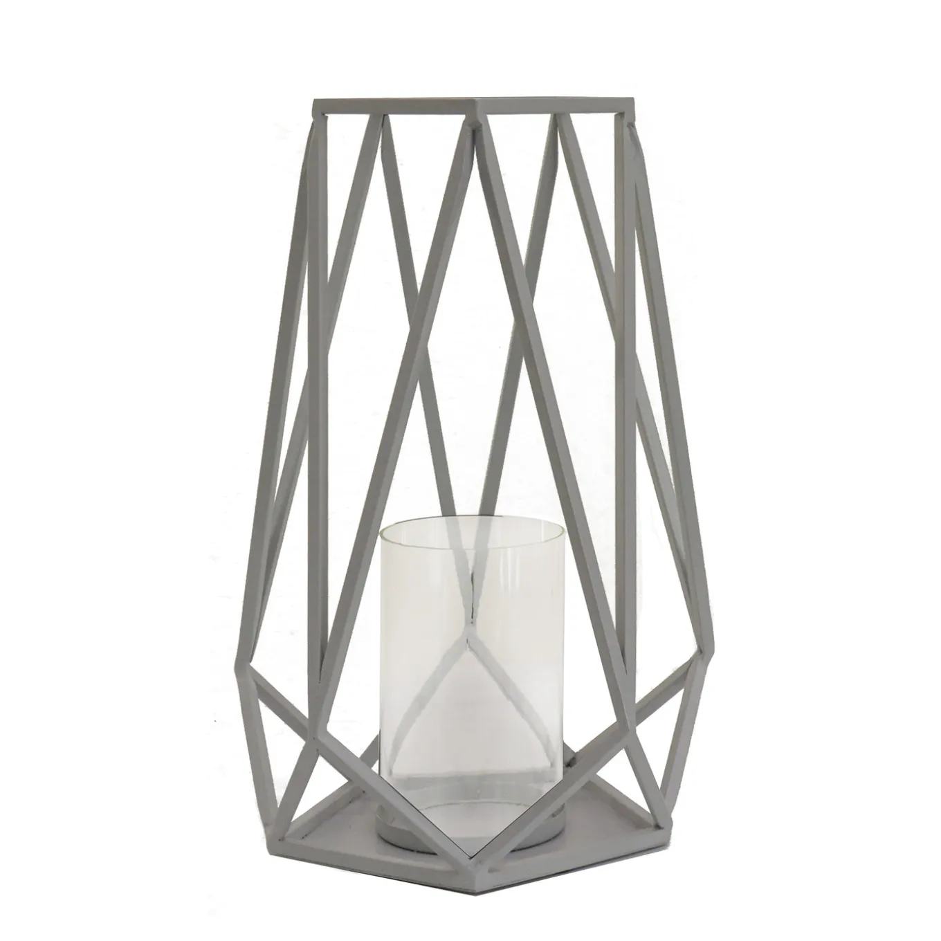 12 in. Modern Design and Finish Glacier Gray Outdoor Lantern Candleholder