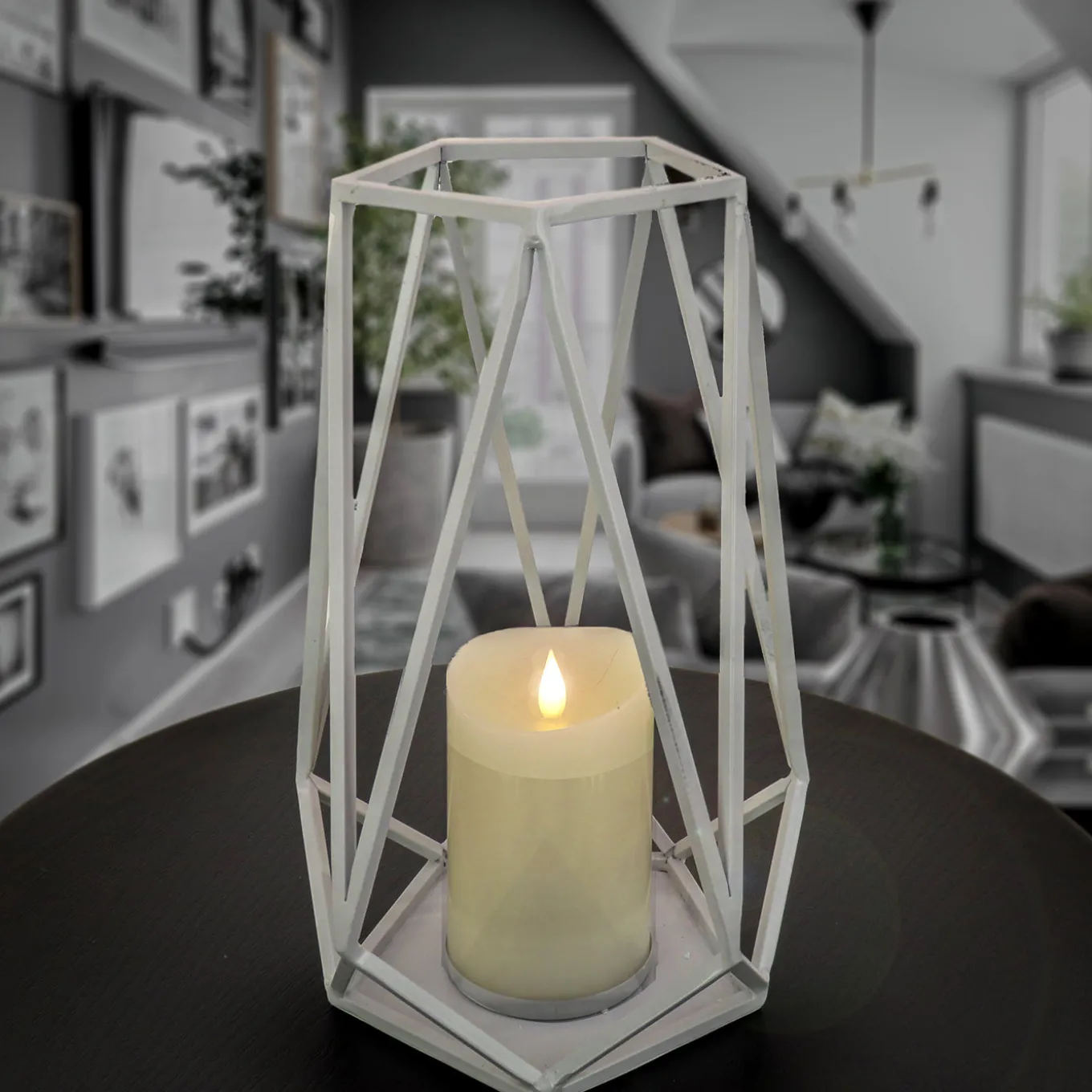 12 in. Modern Design and Finish Glacier Gray Outdoor Lantern Candleholder