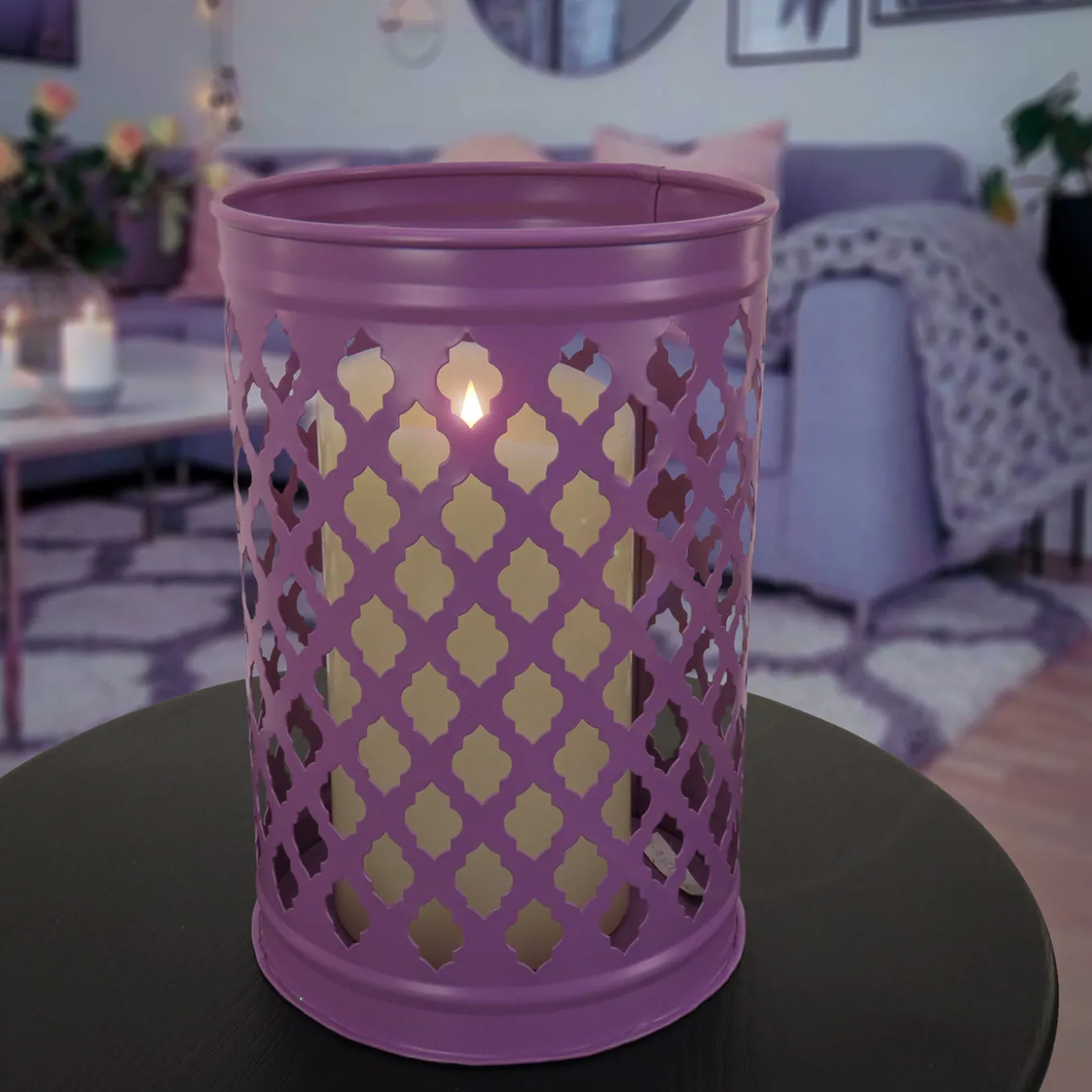 12 in. Modern Design and Finish Dusty Lavender Outdoor Lantern Candleholder