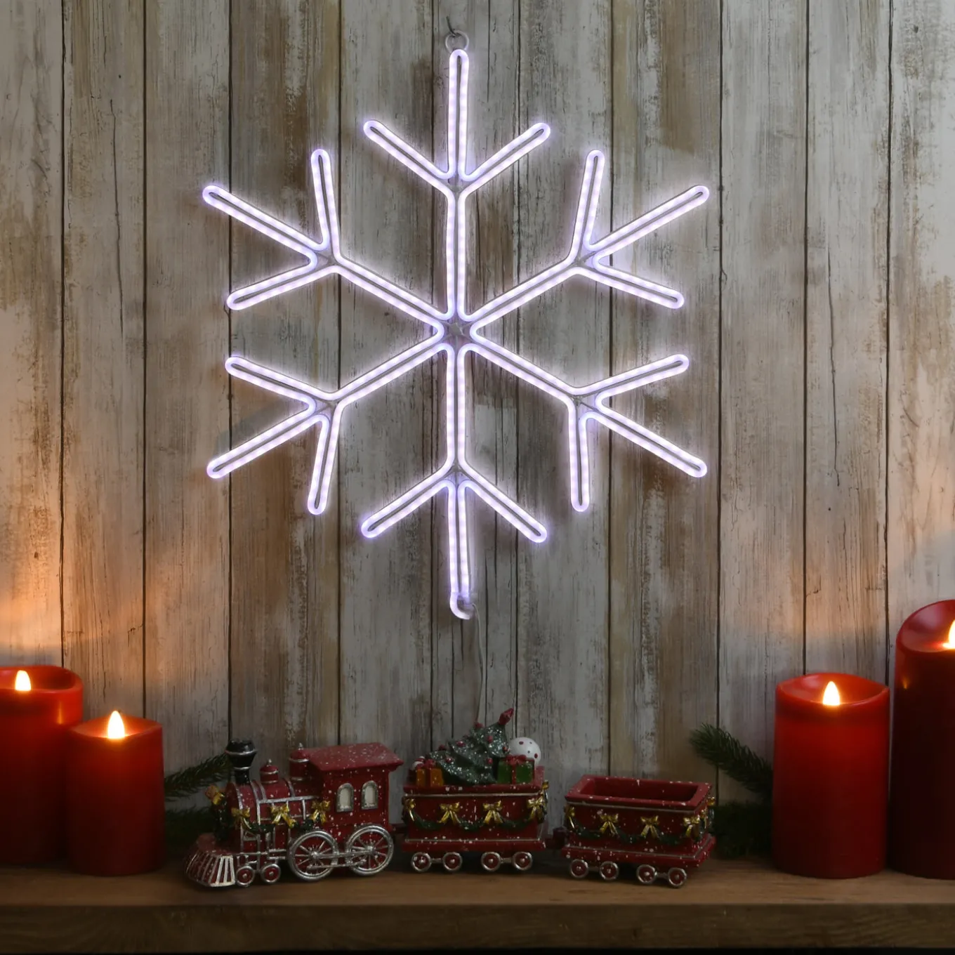16 in. Neon Styled Snow Flake Decoration with White LED Lights