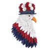 14 in. Patriotic Hanging Eagle Decoration with Red White and Blue Wood Cuts and Flower Blooms