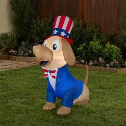 60 in. Patriotic Inflatable Decoration, Blue Brown Dog wearing Red White and Blue Suit and Hat