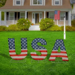 18 in. Patriotic USA Outdoor Light up Lawn Decor with LED Lights