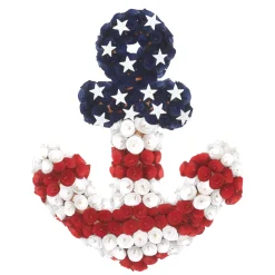 20 in. Patriotic Wreath, Blue Cross Shape with Red White and Blue Flower Blooms White Stars