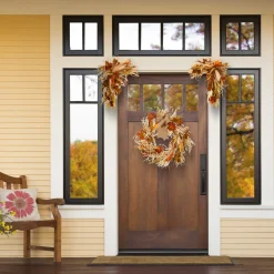 24 in. 2-Piece Fall Door Corners with Corn Husks, Raffia Leaves, Berry Clusters