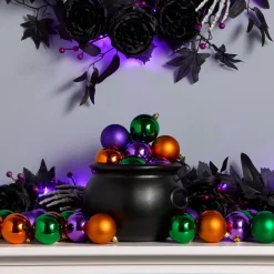 20 in. 50-Piece Halloween Orange, Green and Purple Ball Ornaments Set