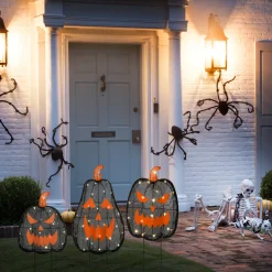 35 in. 3-Piece Halloween Pre-Lit Menacing Jack O Lantern Trio with LED Lights