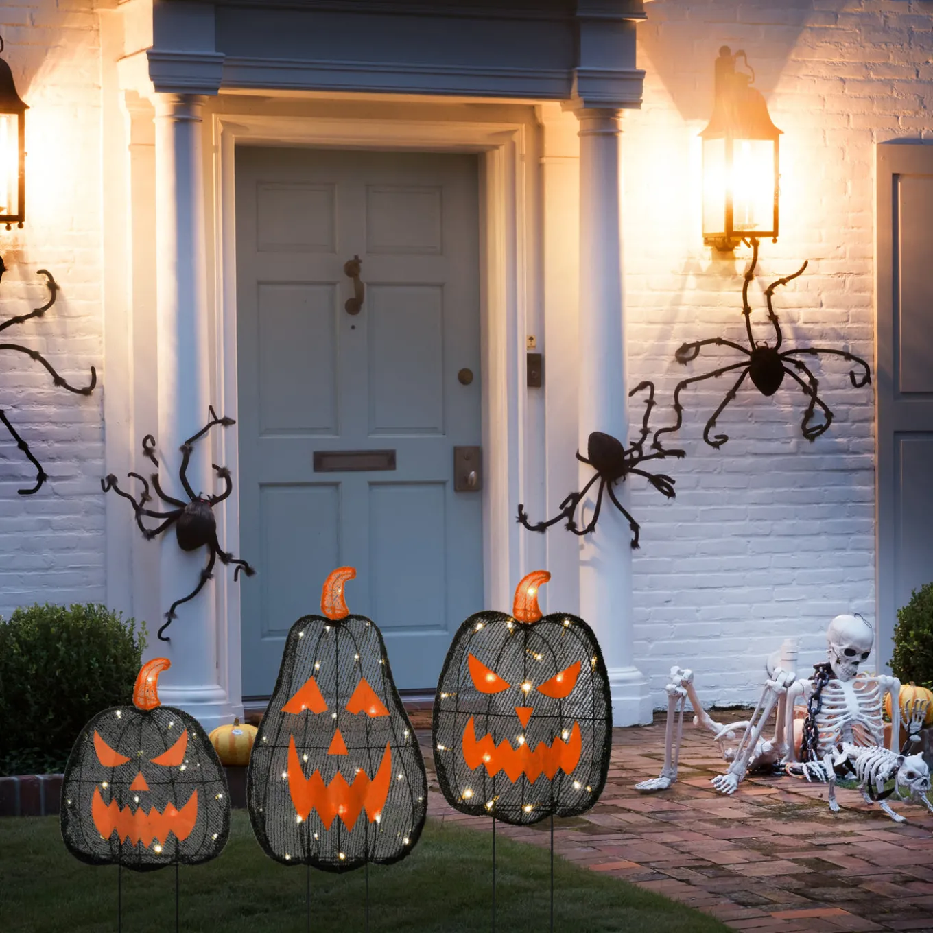 35 in. 3-Piece Halloween Pre-Lit Menacing Jack O Lantern Trio with LED Lights