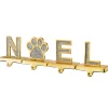 5 in. 4-Piece Silver Sparkle NOEL Christmas Stocking Holders, Silver and Gold with Paw Print