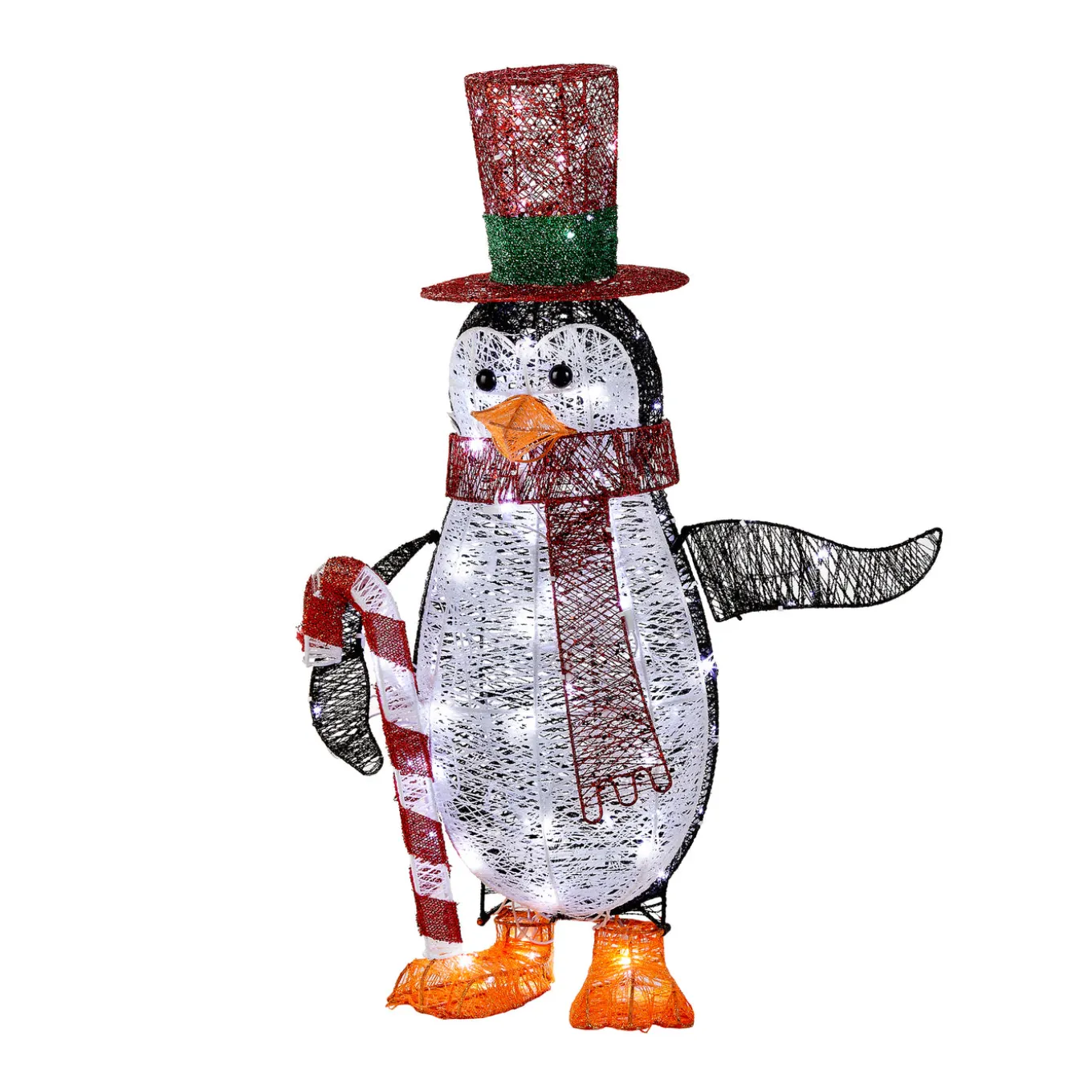 36 in. Pre Lit Penguin with Red Top Hat and Candy Cane Decor