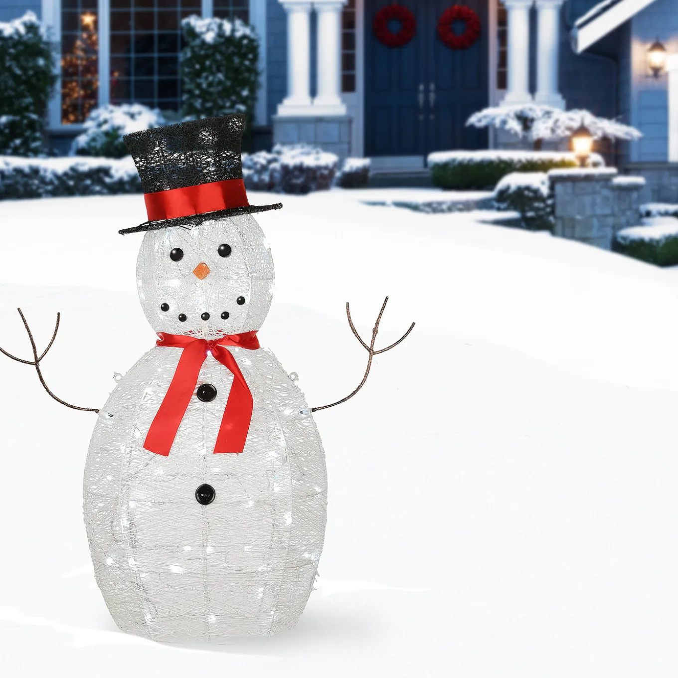 36 in. Pre Lit Sisal Snowman Decoration with Cool White LED Lights