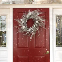 24 in. Pre-Lit Alpine Snow Lump Wreath with Pure White LED Rice Lights