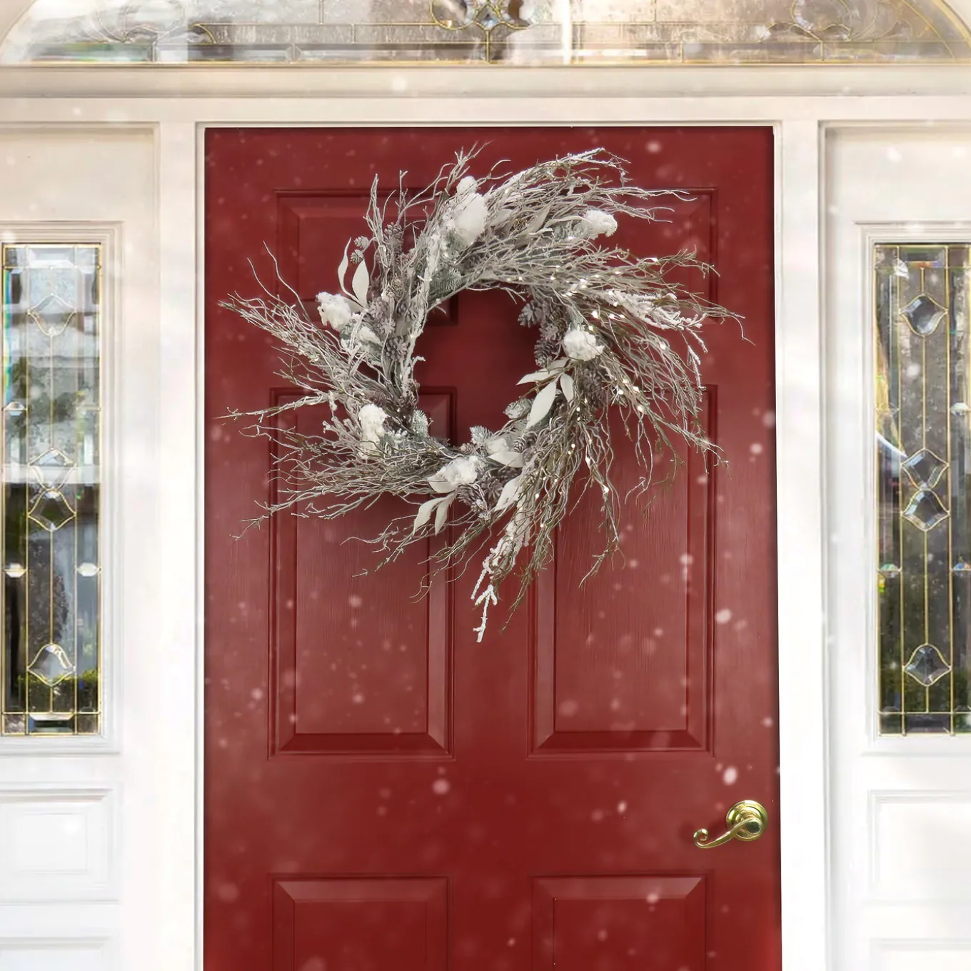 24 in. Pre-Lit Alpine Snow Lump Wreath with Pure White LED Rice Lights