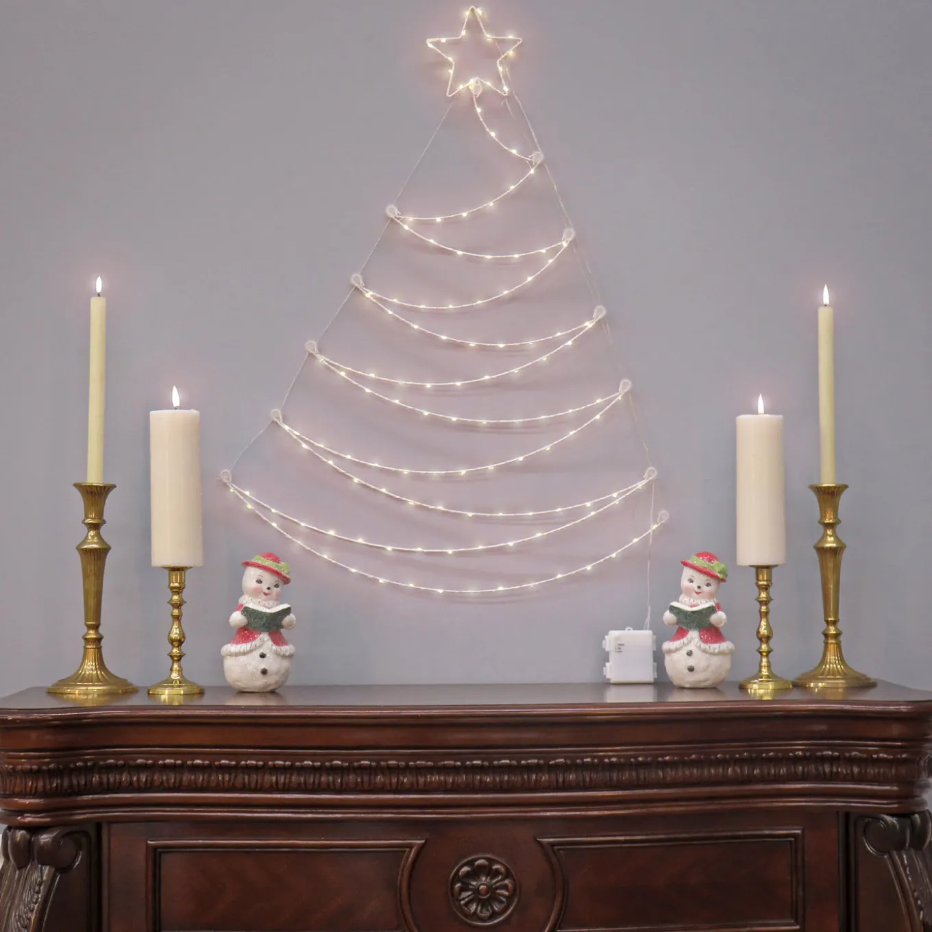 37 in. Pre-Lit Artificial Silver Christmas Tree, Hanging Metal Wire Decoration with Warm White LED Lights