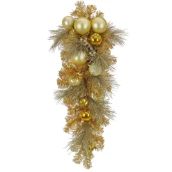 36 in. Pre-Lit Be Merry Decorated Gold Teardrop with Warm White LED Lights