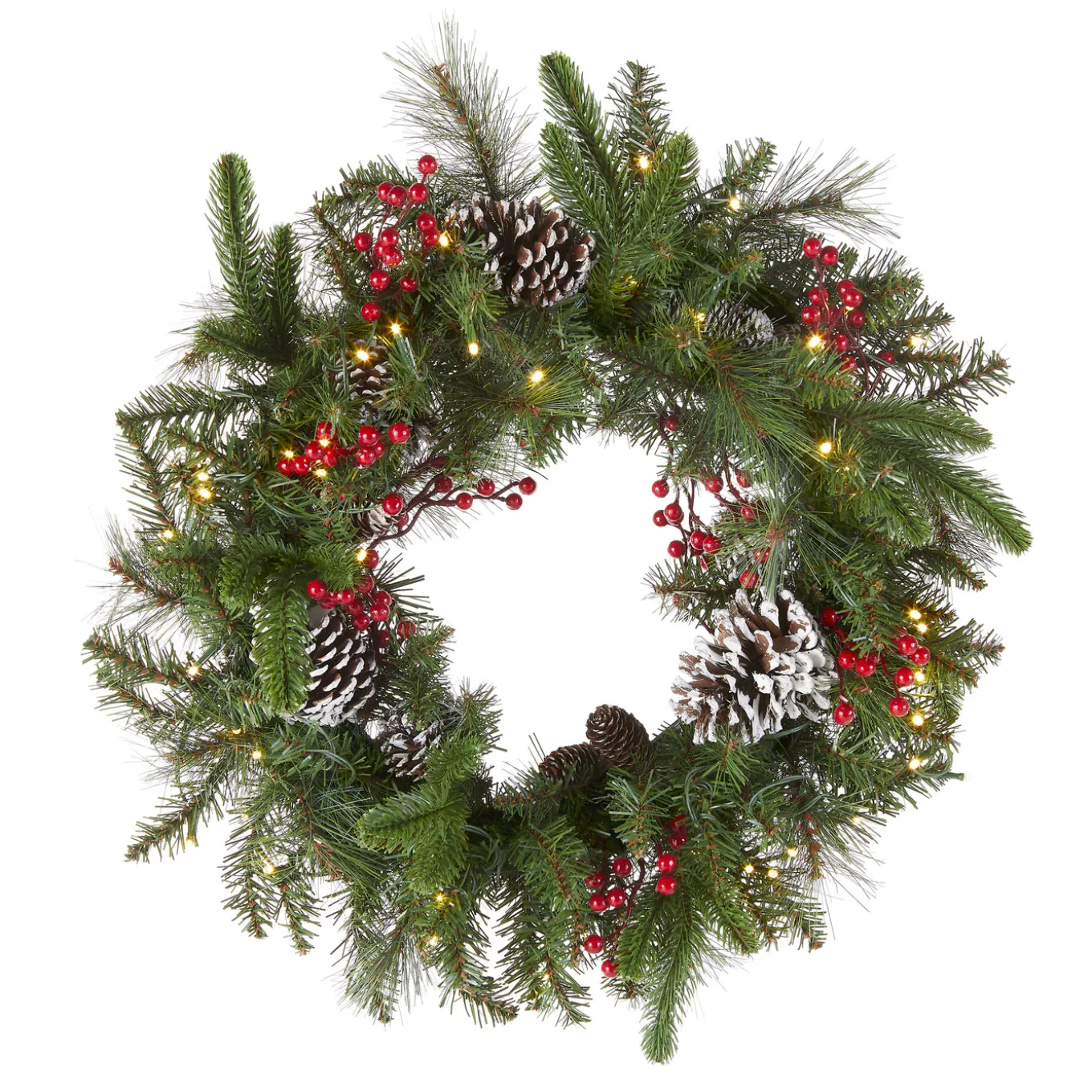 24 in. Pre-Lit Bristle Berry Wreath with LED Lights